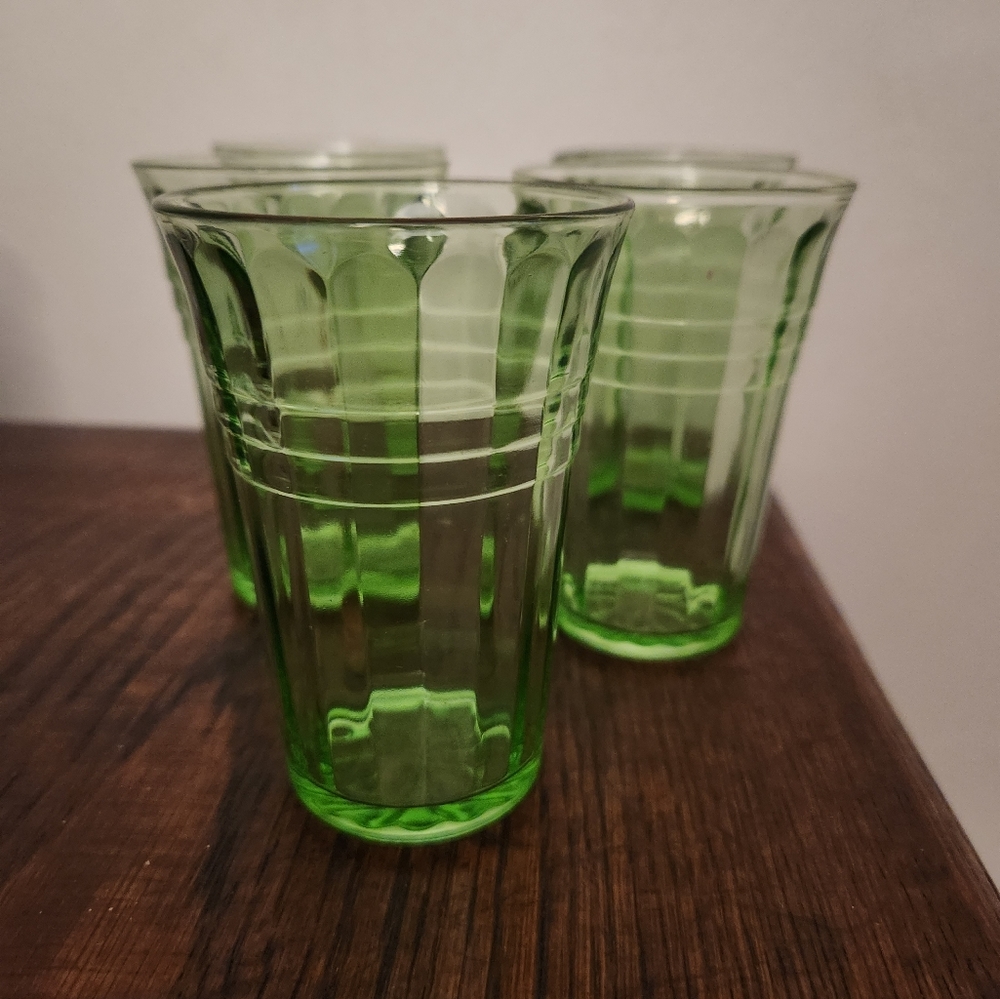 6 Green Depression Juice Glasses